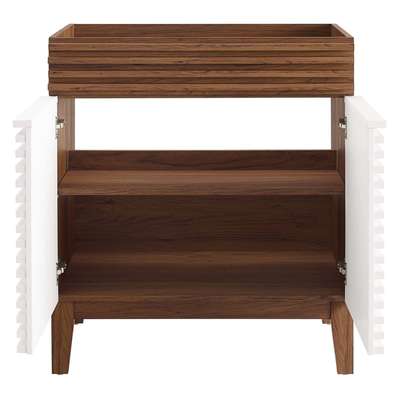modway render 30&quot particleboard laminate bathroom vanity cabinet in white/walnut