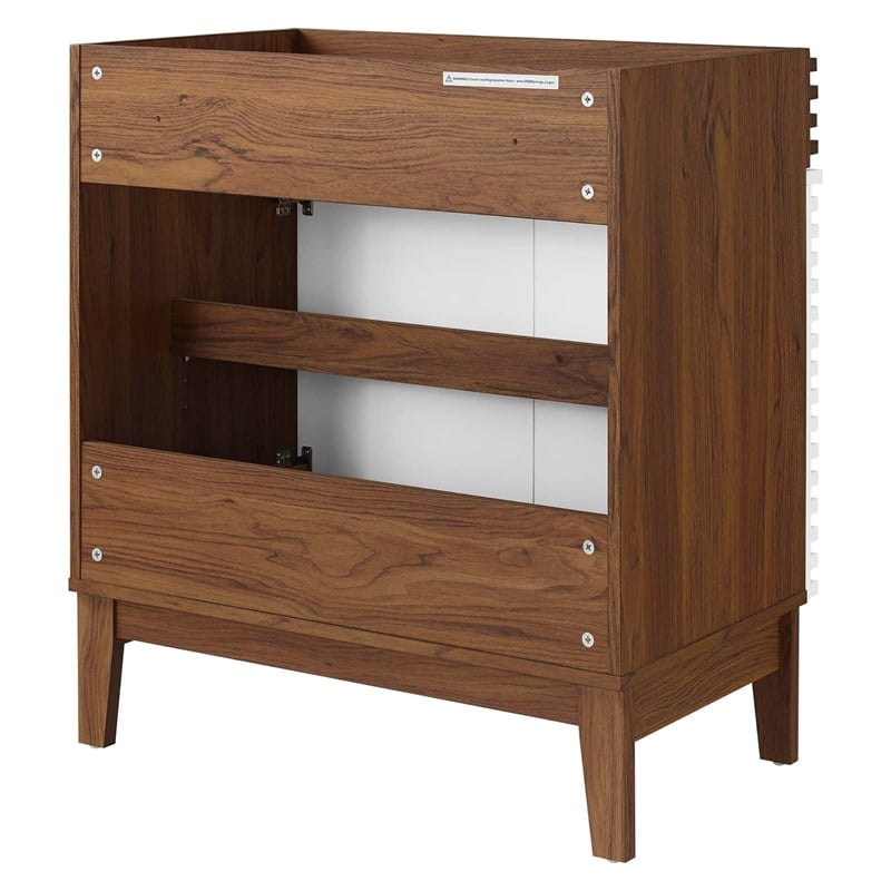 modway render 30&quot particleboard laminate bathroom vanity cabinet in white/walnut