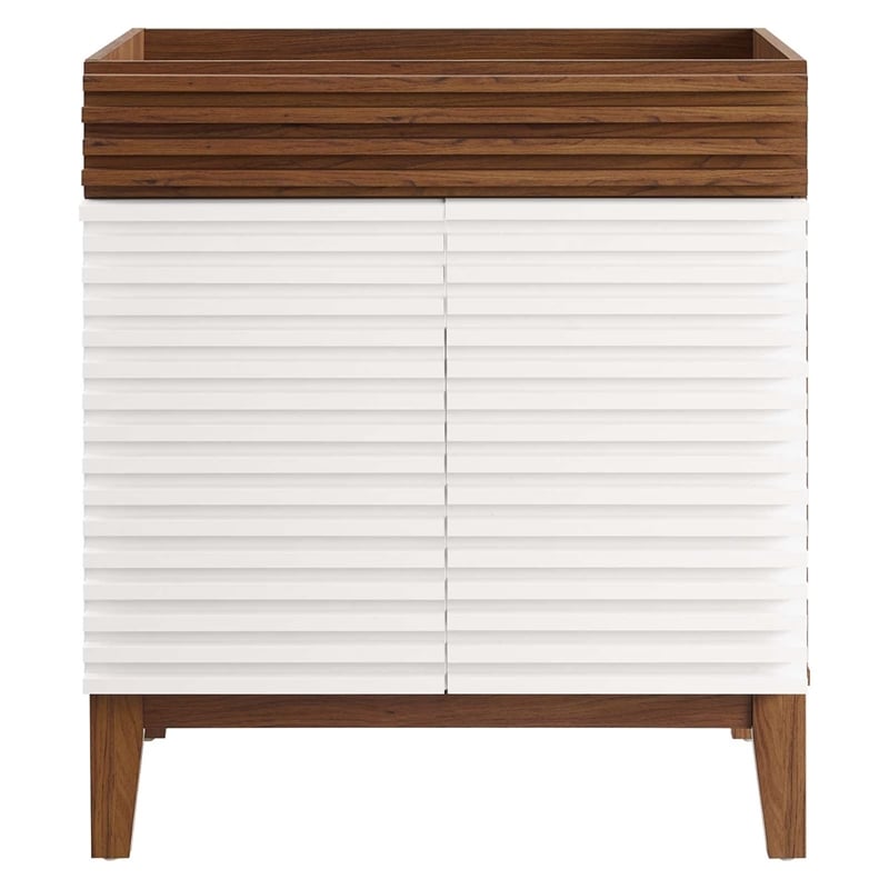 modway render 30&quot particleboard laminate bathroom vanity cabinet in white/walnut
