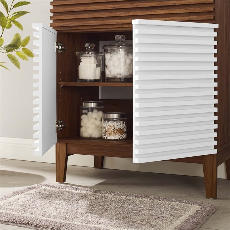 modway render 30&quot particleboard laminate bathroom vanity cabinet in white/walnut