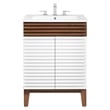 Modway Render Modern Style Wood Bathroom Vanity in White/Walnut