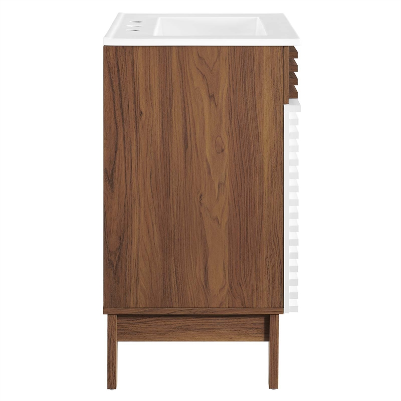 Modway Render Modern Style Wood Bathroom Vanity in White/Walnut