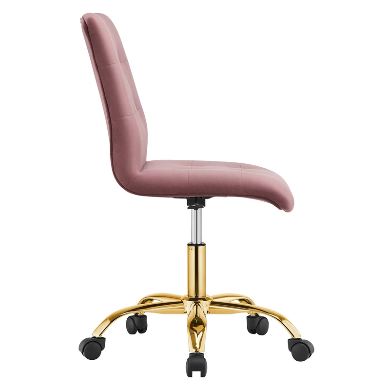 Modway Prim Metal and Performance Velvet Office Armless Chair in Gold/Dusty Rose