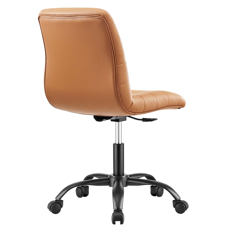 Modway Ripple Vegan Leather and Metal Office Armless Chair in Black/Tan