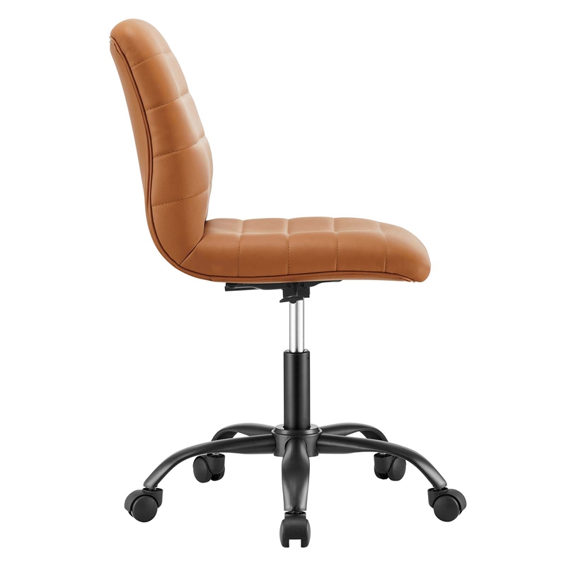 Modway Ripple Vegan Leather and Metal Office Armless Chair in Black/Tan