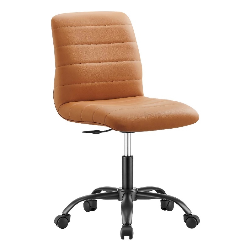 Modway Ripple Vegan Leather and Metal Office Armless Chair in Black/Tan