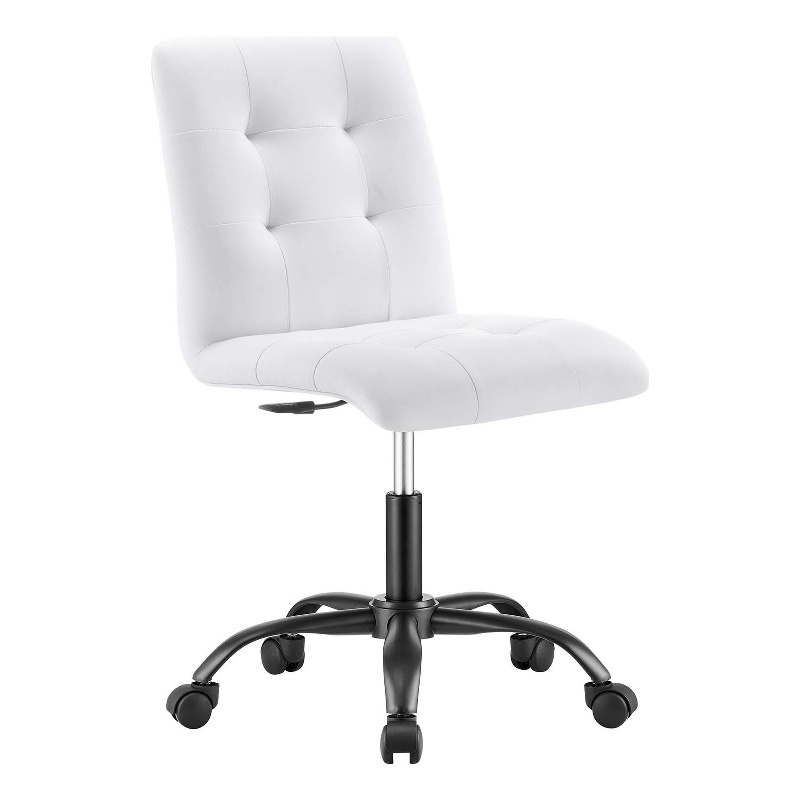 Modway Prim Metal Vegan Leather Armless Office Chair in Black/White