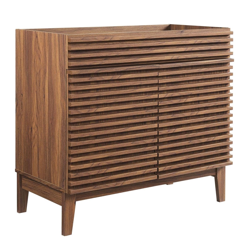 Modway Render 35&quot MDF and Particleboard Bathroom Vanity Cabinet in Walnut
