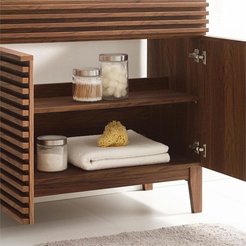 modway render 35&quot mdf and particleboard bathroom vanity cabinet in walnut