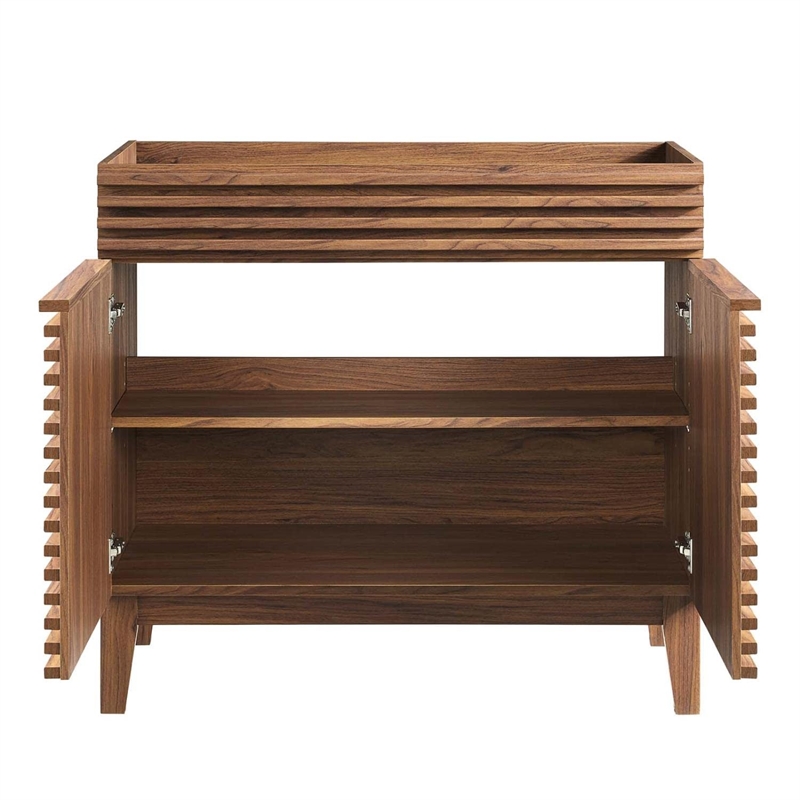 modway render 35&quot mdf and particleboard bathroom vanity cabinet in walnut