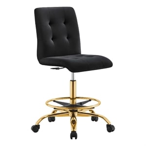 Modway Prim Metal and Performance Velvet Armless Drafting Chair in Gold/Black