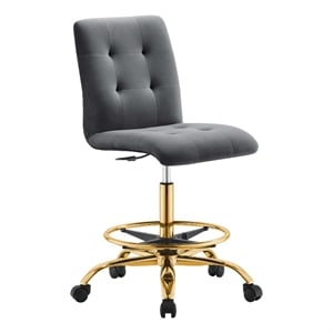 Modway Prim Metal and Performance Velvet Armless Drafting Chair in Gold/Gray