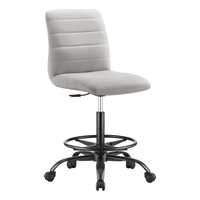 Modway Ripple Vegan Leather Armless Drafting Chair in Black/Light Gray