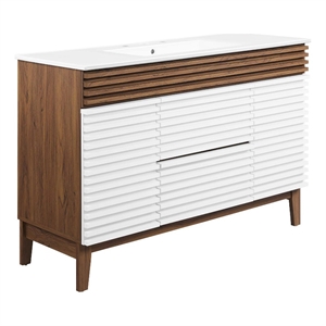 Modway Render 48&quot Plastic and Wood Single Sink Bathroom Vanity in White/Walnut
