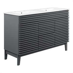 Modway Render 48&quot MDF Wood Double Sink Bathroom Vanity in Gray/White