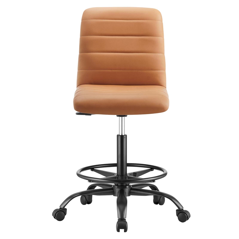 Modway Ripple Vegan Leather Armless Drafting Chair in Black/Tan