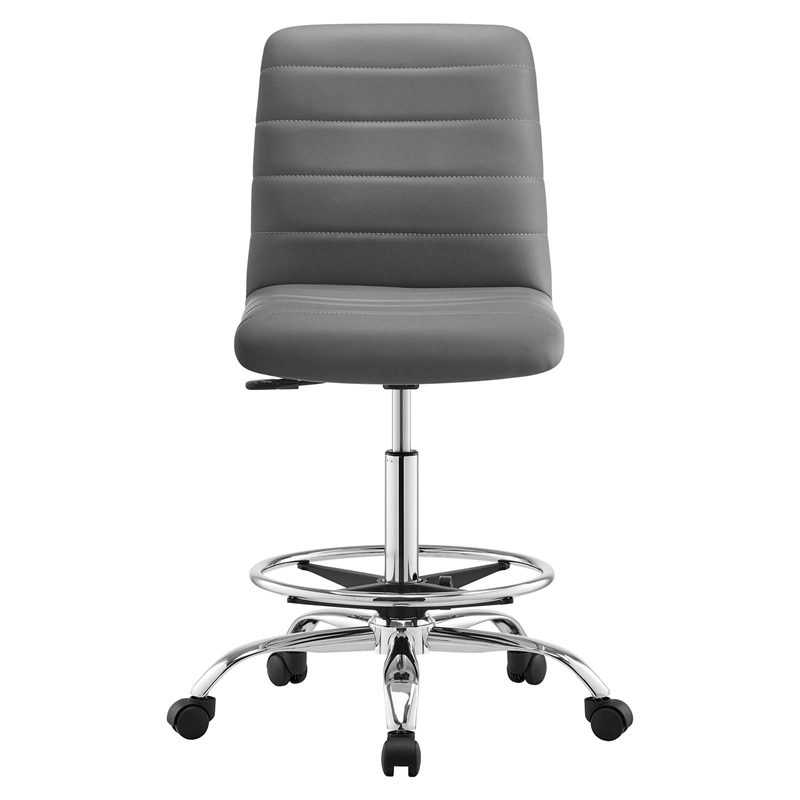 Modway Ripple Vegan Leather and Metal Armless Drafting Chair in Silver/Gray