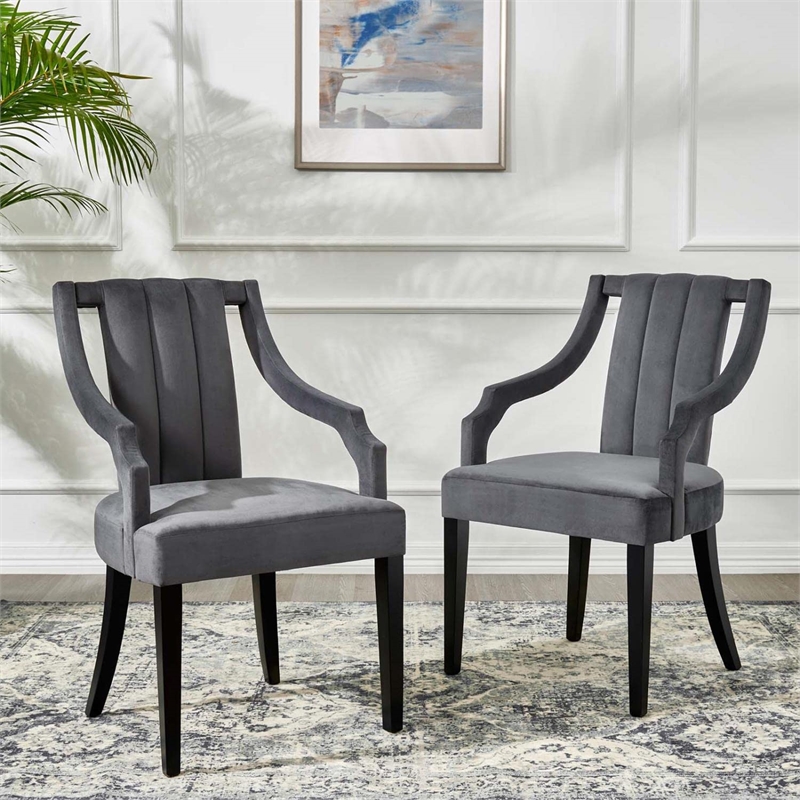 Modway Virtue Performance Velvet Dining Chairs in Gray (Set of 2)