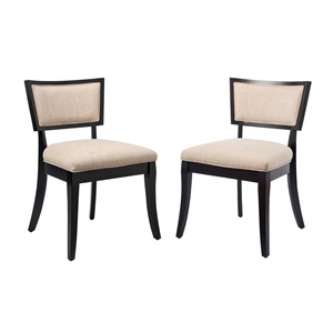 Modway Pristine Solid Wood and Fabric Dining Chairs in Beige (Set of 2)