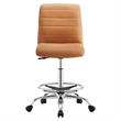 Modway Ripple Vegan Leather and Metal Armless Drafting Chair in Silver/Tan