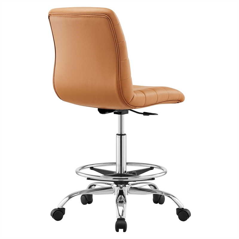 Modway Ripple Vegan Leather and Metal Armless Drafting Chair in Silver/Tan