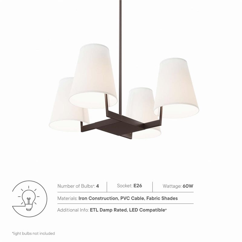 Modway Mercer 4-Light Metal and Fabric Pendant Light in White/Bronze