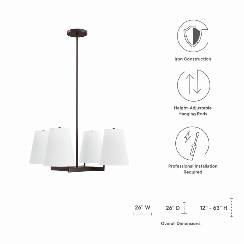 Modway Mercer 4-Light Metal and Fabric Pendant Light in White/Bronze