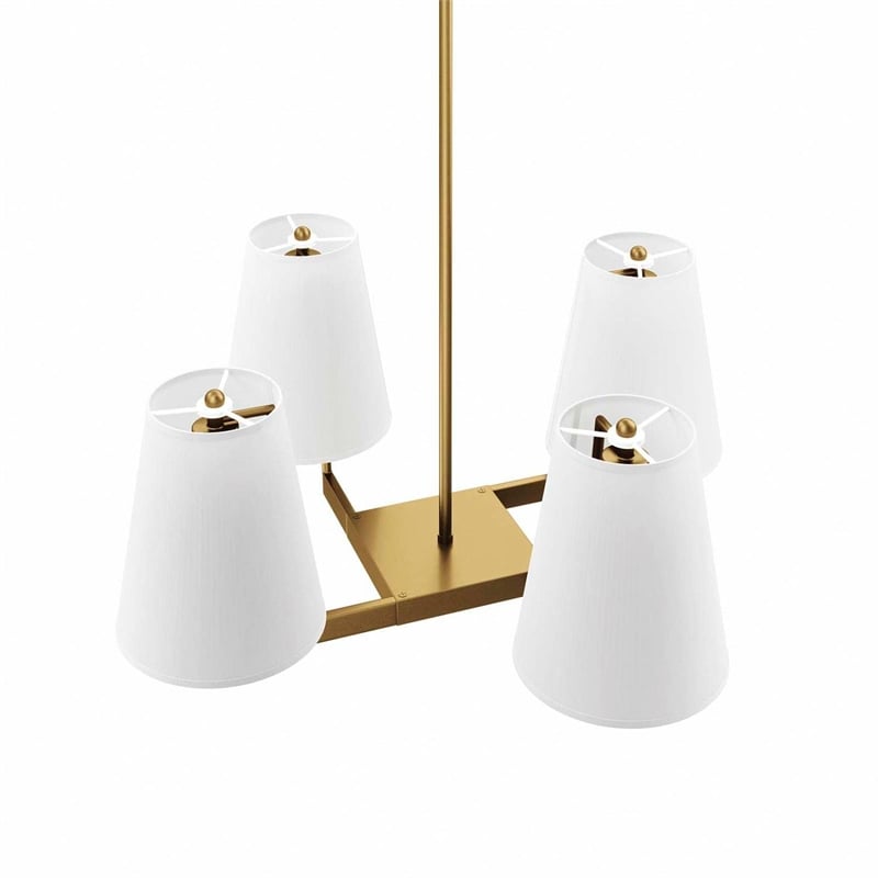 Modway Mercer 4-Light Metal and Fabric Pendant Light in White/Satin Brass