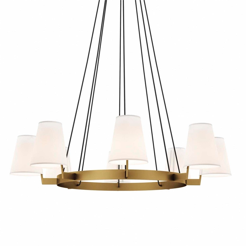 Modway Surround 8-Light Metal and Fabric Chandelier in White/Satin Brass
