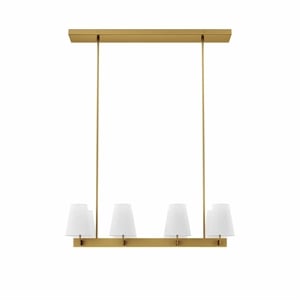 Modway Enthrall 8-Light Metal and Fabric Chandelier in White/Satin Brass