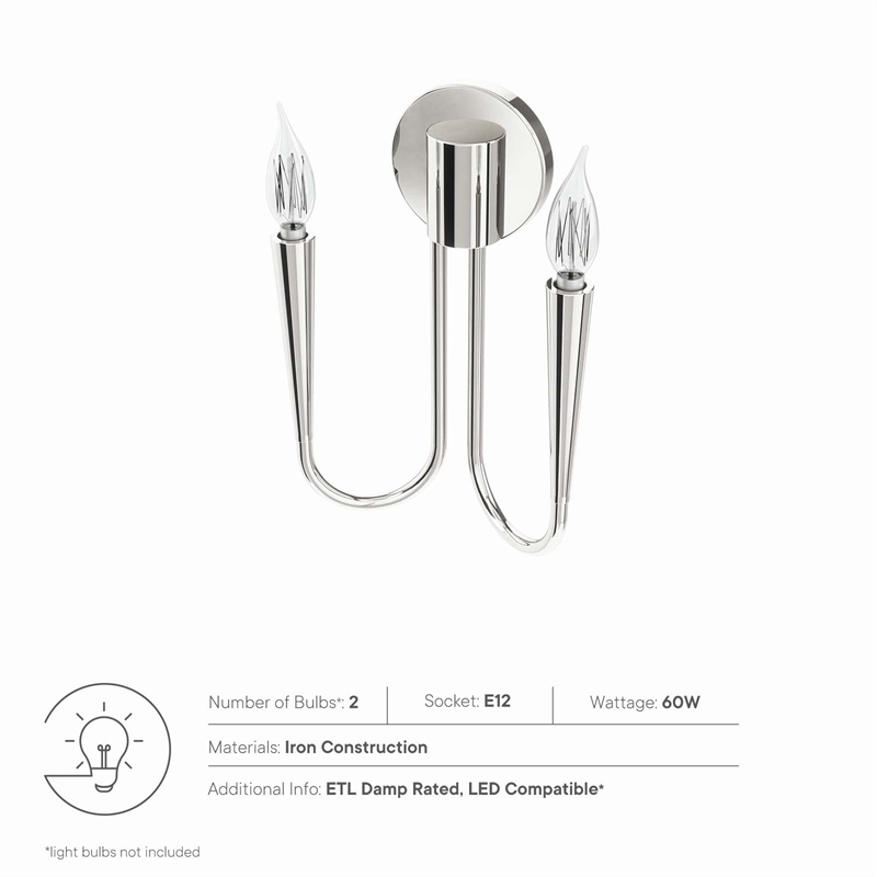 Modway Penrose 2-Light Modern Style Metal Wall Sconce in Polished Nickel