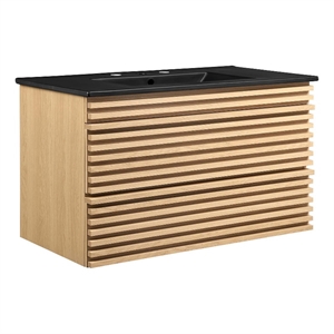 Modway Render 36&quot MDF Wood Wall-Mount Bathroom Vanity in Oak/Black