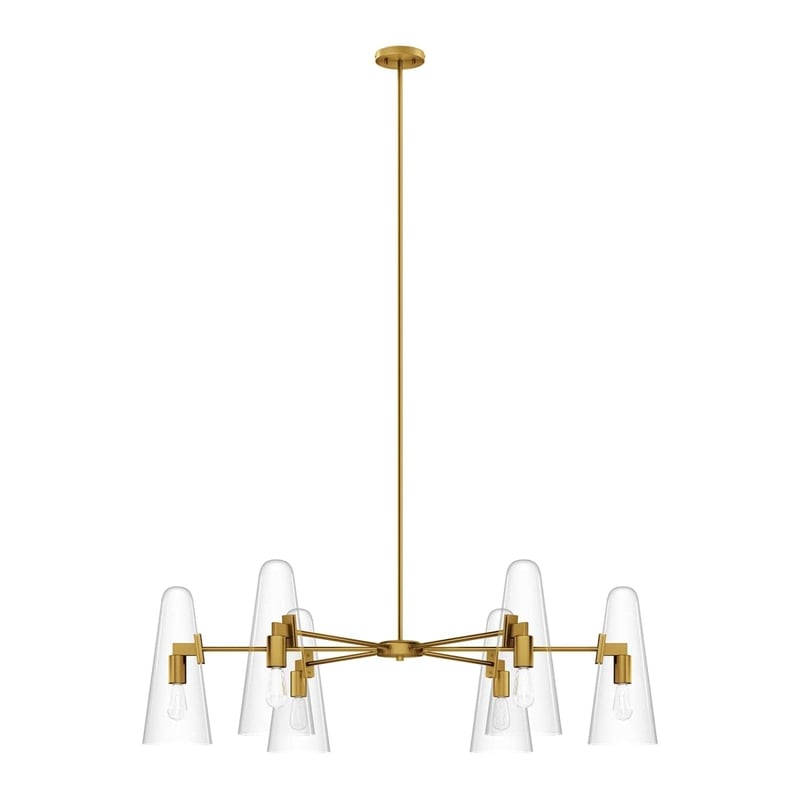 Modway Beacon 6-Light Metal and Glass Chandelier in Clear/Satin Brass