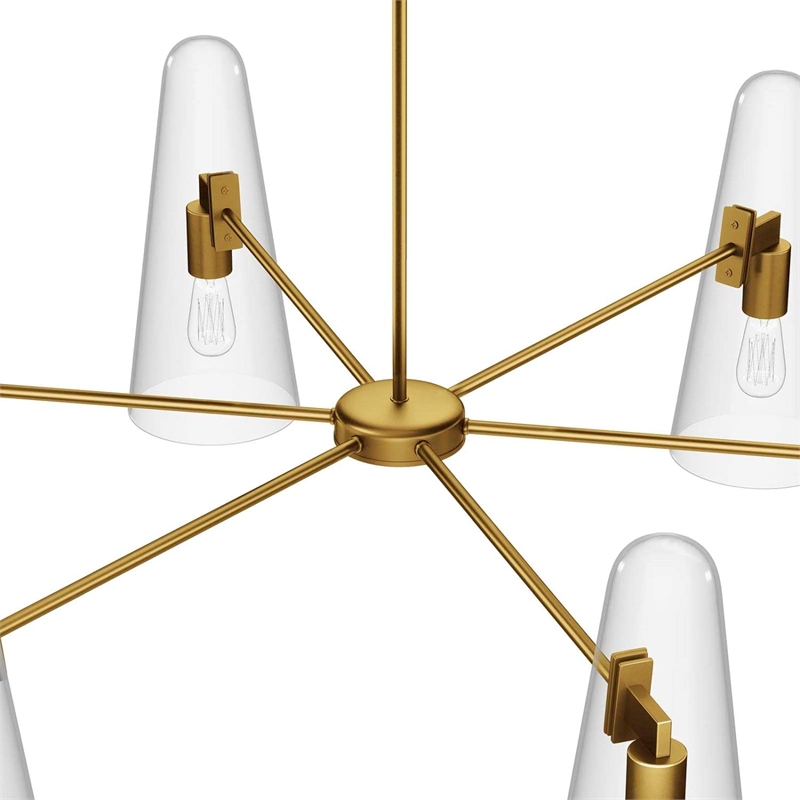 Modway Beacon 6-Light Metal and Glass Chandelier in Clear/Satin Brass
