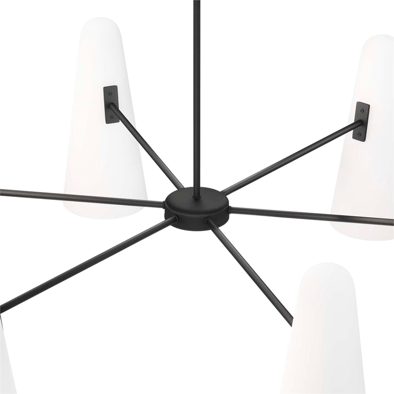 Modway Beacon 6-Light Metal and Glass Chandelier in Opal/Black