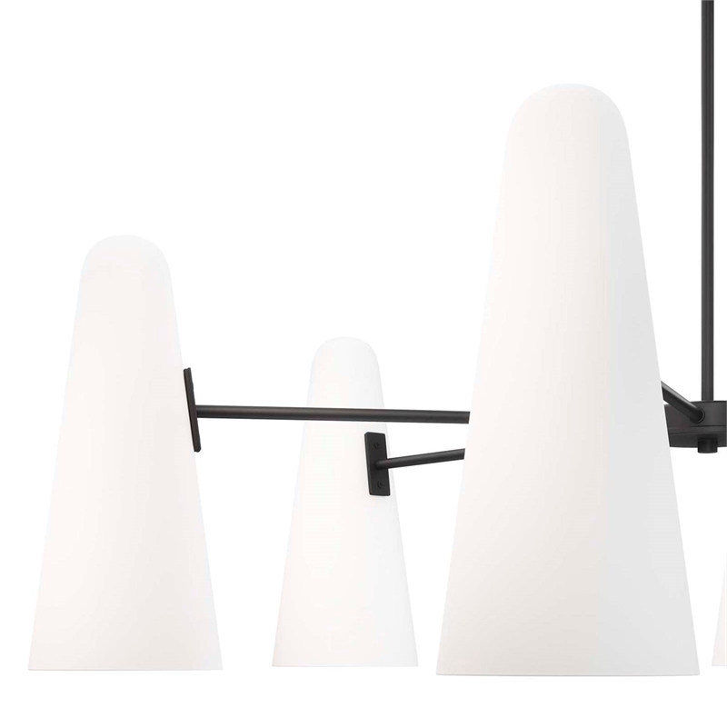 Modway Beacon 6-Light Metal and Glass Chandelier in Opal/Black