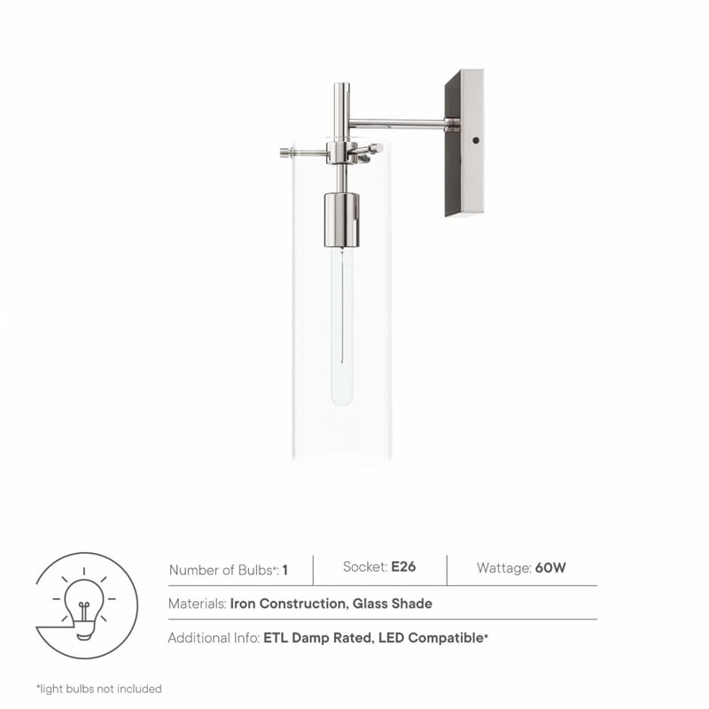 Modway Skylark Modern Style Glass Wall Sconce in Clear/Polished Nickel
