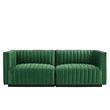 Modway Conjure Channel Tufted Performance Velvet Loveseat in Black/Emerald