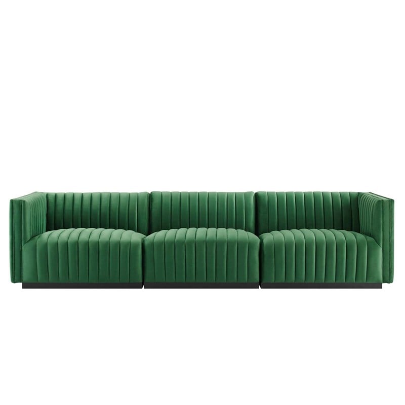 Modway Conjure Channel Tufted Performance Velvet Sofa in Black/Emerald
