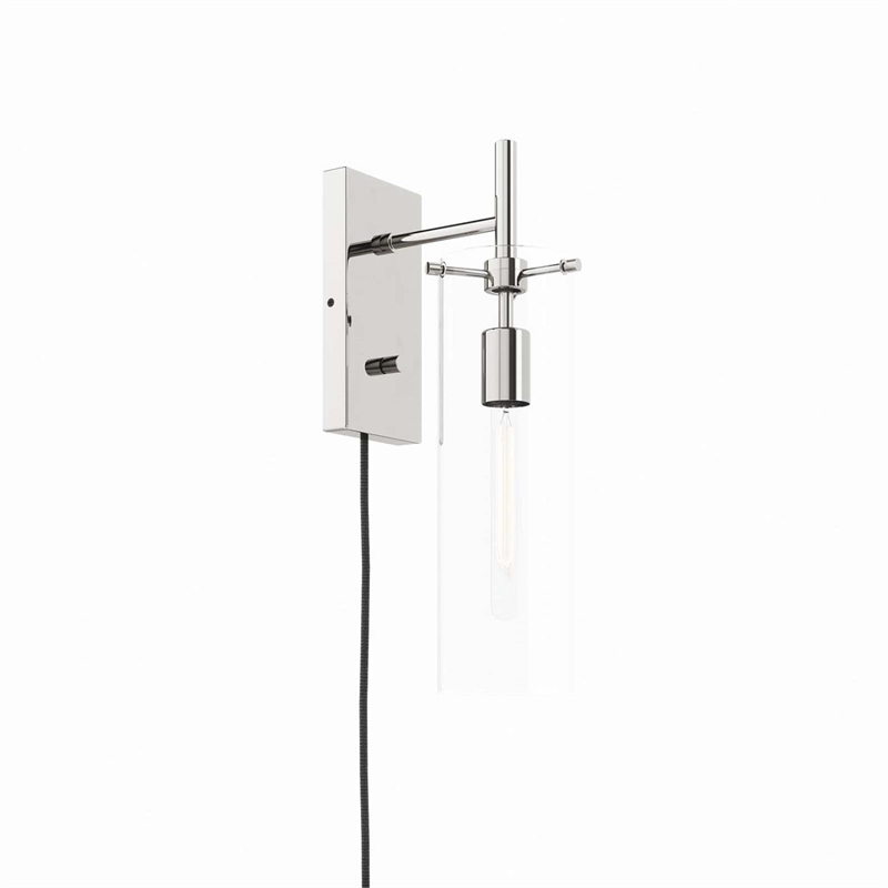 Modway Skylark Modern Style Glass Wall Sconce in Clear and Polished Nickel