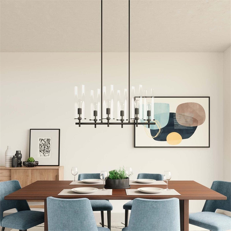 Modway Skylark 6-Light Glass and Metal Chandelier in Clear/Black