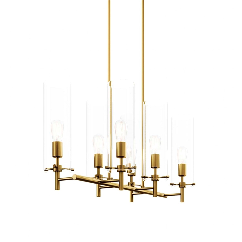 Modway Skylark 6-Light Glass and Metal Chandelier in Clear/Satin Brass