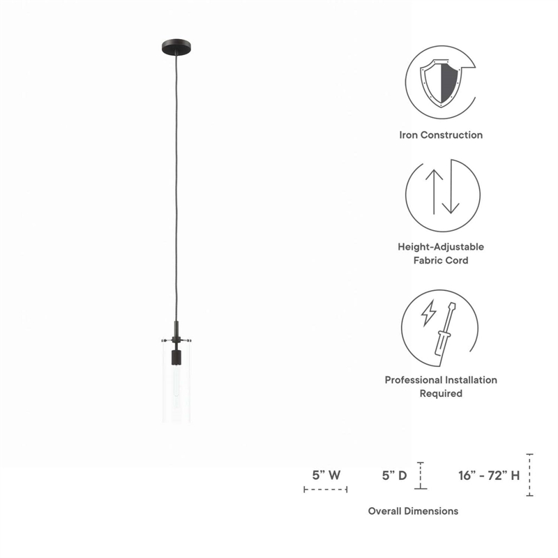 Modway Skylark Modern Style Metal and Glass Pendant Light in Clear/Black