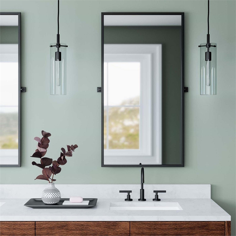 Modway Skylark Modern Style Metal and Glass Pendant Light in Clear/Black