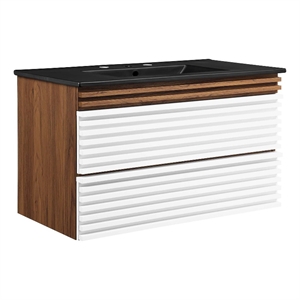 Modway Render 36&quot MDF Wood Wall-Mount Bathroom Vanity in White/Walnut/Black