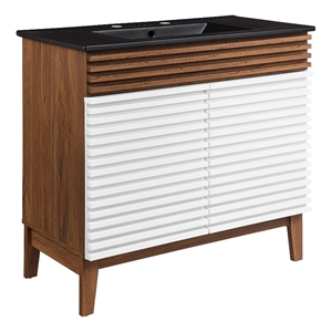 Modway Render 36&quot MDF and Particleboard Bathroom Vanity in White/Walnut/Black