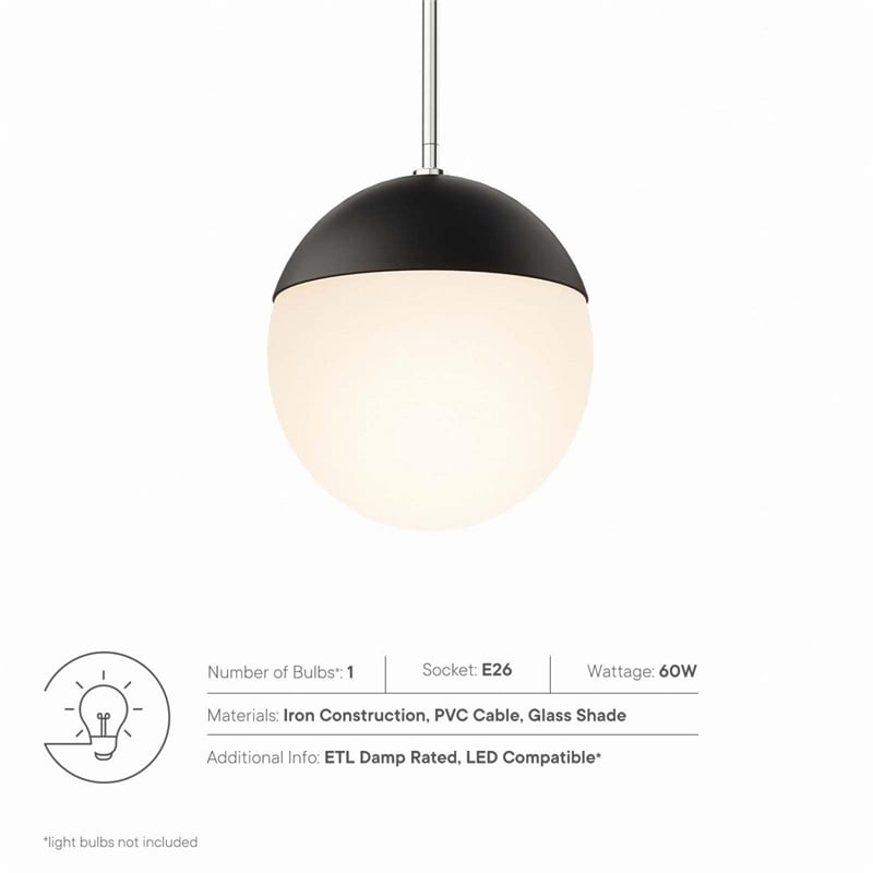 Modway Stellar 1-Light Metal and Glass Pendant Light in Opal/Polished Nickel
