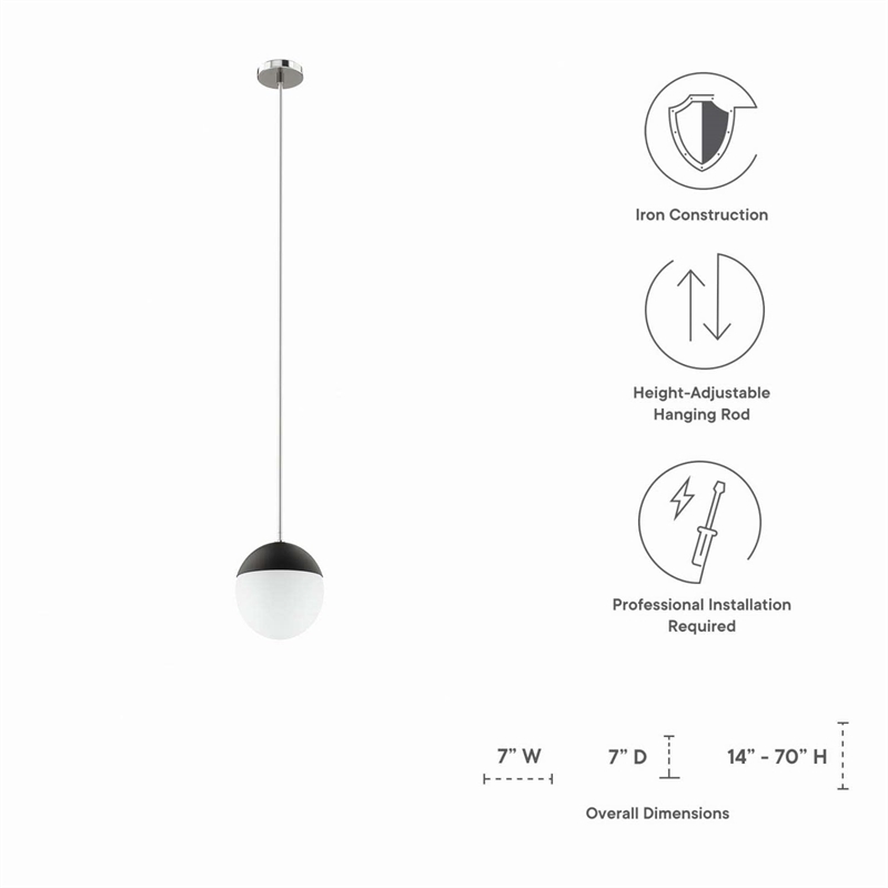 Modway Stellar 1-Light Metal and Glass Pendant Light in Opal/Polished Nickel