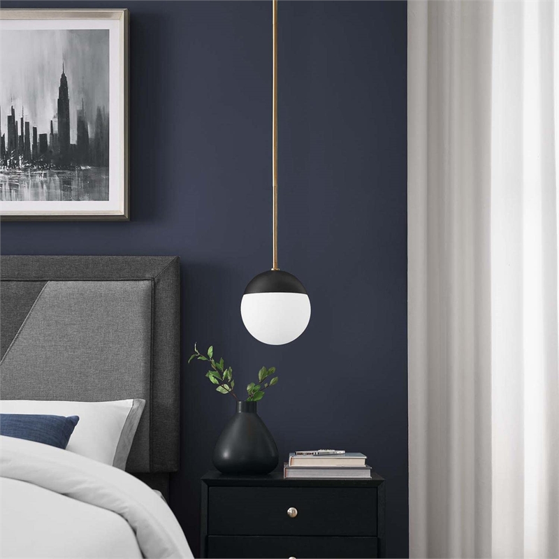 Modway Stellar 1-Light Metal and Glass Pendant Light in Opal/Satin Brass