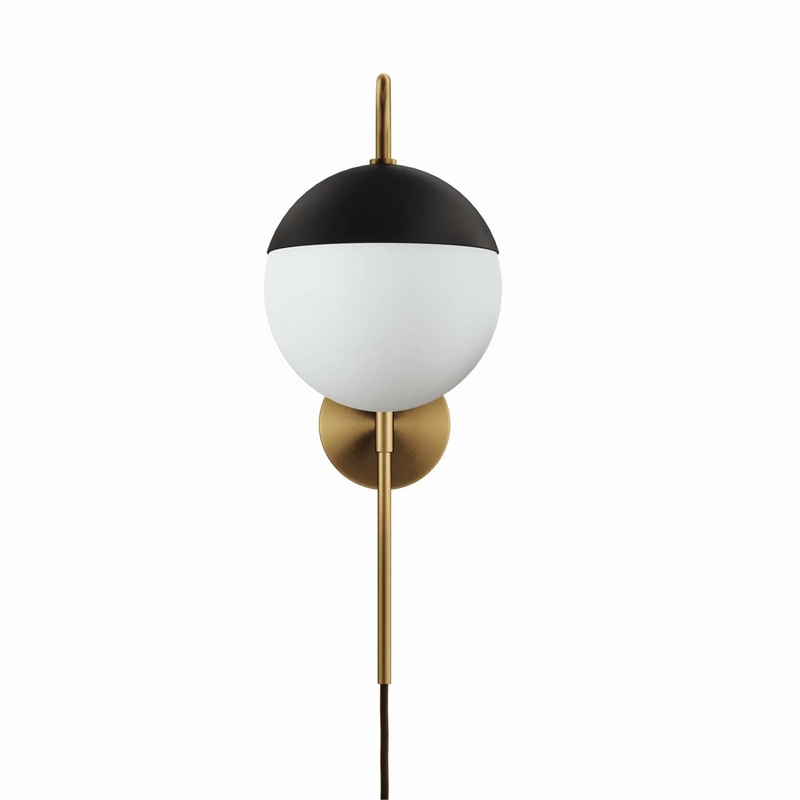 Modway Stellar 1-Light Metal and Glass Wall Sconce in Opal and Satin Brass
